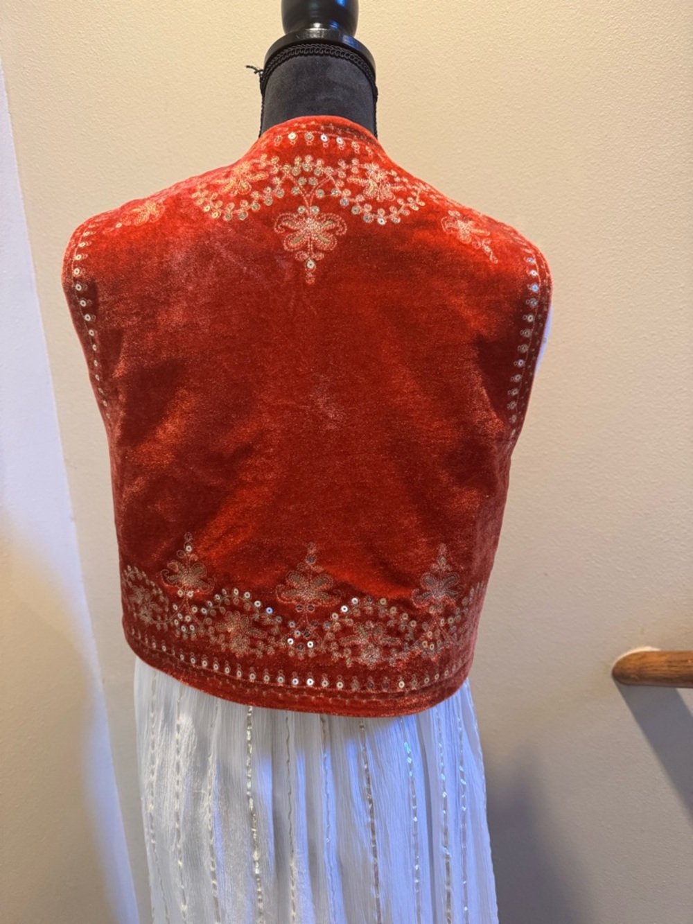 Small Rust Colored Embroidered Velvet Vest - Picture 2 of 6